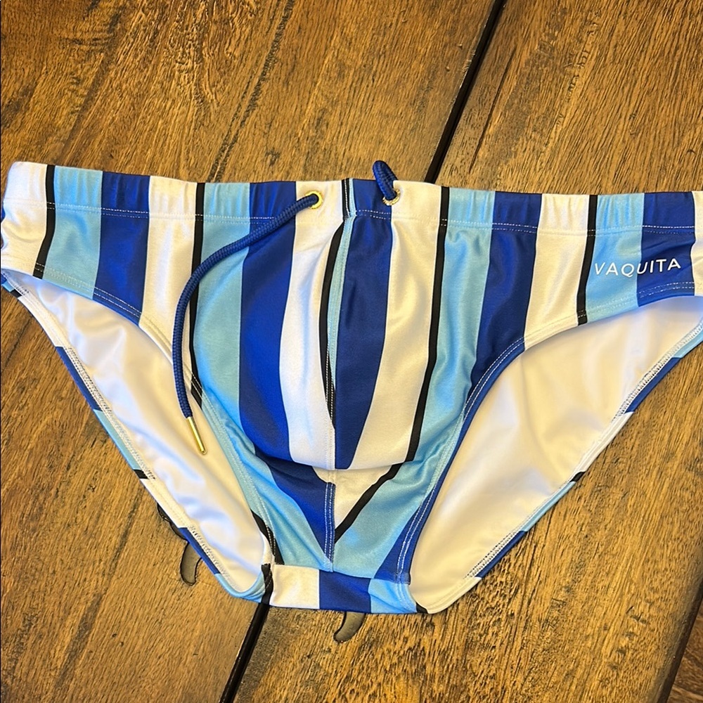 Men's Blue Striped Swim Trunks